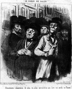 Das Publikum der Show. Klassische Amateure zunehmend überzeugt, dass die Kunst in Frankreich verloren geht, aus „Gemälde und Salons“, Karikaturenserie von Honore Daumier (1808-1879). „Charivari“ von Honoré Daumier