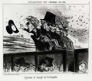 Die Physiognomie der Eisenbahnen: es ist das Recht, auf der Bank zu reisen. Illustration von Honoré Daumier (1808-1879), veröffentlicht in Charivari