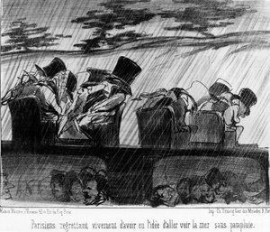 Vergnügungszüge: Reisende im Regen von Honoré Daumier