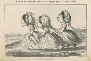 Trois demoiselles à marier; Famille bourgeoise convaincue ... von Honoré Daumier