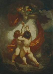 Zwei Putti, die nach Früchten streben von Honoré Daumier