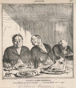 Ein Gast bei einem Hippophagen-Dinner: Darf ich Ihnen noch etwas anbieten? Es ist ausgezeichnet, nicht wahr?