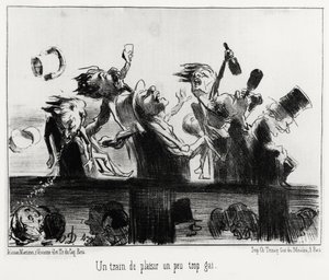 Ein etwas zu fröhlicher Vergnügungszug, in der Serie Die Eisenbahnen, Illustration von Honore Daumier (1808-1879), veröffentlicht in „Charivari“, datiert 20. August 1852 von Honoré Daumier