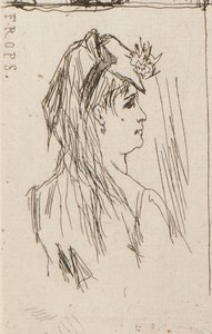 a. Kopf eines alten Mannes von Daumier (oben links); b. Chez Charles Beriot von Taiee (oben Mitte); c. Kopf einer jungen Frau von Rops (oben rechts); d. Flusslandschaft von Harpignies (unten Mitte); e. Profil einer jungen Frau von Honoré Daumier