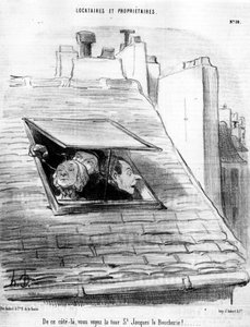 von dieser Seite sieht man den St. Jacques Turm die Boucherie!... , aus „Tenants et Owners“, Karikaturserie von Honore Daumier (1808-1879). „Charivari“