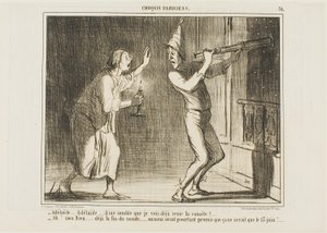 „- Adelaide, Adelaide.. Ich glaube, ich sehe den Kometen kommen!!... - Oh mein Gott... das ist das Ende der Welt.... wie ärgerlich. Sie haben versprochen, dass er erst am 13. Juni kommen würde!“, Tafel 31 aus Croquis Parisiens von Honoré Victorin Daumier