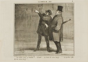 Kannst du den Kometen sehen?... genau dort, an der Spitze meines Fingers ... verliere die Fingerspitze nicht aus den Augen!, Platte 5 aus La Comète De 1857 von Honoré Victorin Daumier