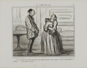 „- Ich habe keine Angst um mich, aber wenn ich an den armen Azor denke, der am 13. Juni sterben wird... es bricht mir einfach das Herz,“ Platte 8 aus La Comète De 1857 von Honoré Victorin Daumier