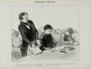 „- Jetzt verstehe ich, warum dieser Kerl die ganze Zeit so ruhig war..... anstatt leise in seinem griechischen Wörterbuch zu lesen, hat er sich in einen Roman von de Kock vertieft.... Oh mein Gott.... wo soll das alles enden!!“, Platte 22 aus Professeurs E von Honoré Victorin Daumier