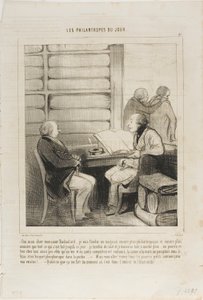 „- Ja, mein lieber Badoulard... Ich werde ein Kaufhaus eröffnen, das noch philanthropischer und größer ist als alles, was es bisher gab.... es wird das komplette Sortiment an Artikeln zum halben Preis führen... jemand kann so nackt wie ein Neugeborenes kom von Honoré Victorin Daumier