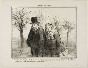 "- Weißt du, mein Lieber, du wirst es nie glauben, aber ich glaube, ich hätte heute Abend gerne Pferdefleisch zum Abendessen! - Da haben wir es... meine Frau muss schwanger sein!", Tafel 1 aus Ces Bons Bourgeois