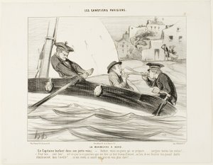 Ein Boot-Manöver. Der Kapitän schreit in sein Sprachrohr: "- Gabier! Es zieht ein Sturm auf, mach dich bereit!..... Alle Segel einholen!... Das ist gut:.... sehr gut! - Warum hast du mir das nicht ruhig gesagt, anstatt mir dieses riesige Instrument ins Ohr