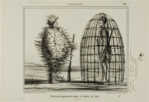Ein neues Outfit für die Löwenjagd, Platte 395 aus Actualités von Honoré Victorin Daumier
