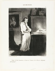 Eine humanistische Frau der Briefe, die sich den philosophischen Reflexionen über den Menschen hingibt!, Platte 15 aus Les Bas-Bleus