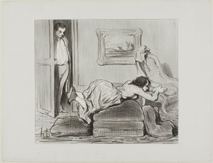 Ein eifriger Schüler übt zu Hause, Tafel 6 aus Les Baigneuses von Honoré Victorin Daumier