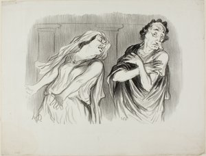 Andromache. „- Das Schicksal unserer Familie war erbarmungsloser Tod, mein Mann wurde bis zu seinem letzten Atemzug gefoltert,“ Platte 6 aus Physionomies Tragiques von Honoré Victorin Daumier