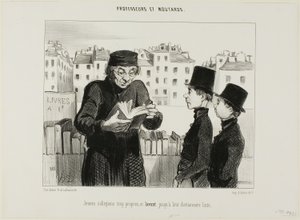 Saubere junge Gymnasiasten, sie versuchen sogar, ihr Lateinwörterbuch zu verkaufen, Tafel 24 aus Professeurs et Moutards (Professoren und Schlingel) von Honoré Victorin Daumier