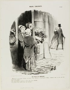 Ländliches Vergnügen. „- Monsieur wollte nicht auf seinen Neffen warten; und Madame dachte, es könnte bald regnen, aber es störte ihn nicht wirklich. - Was für ein alter Geizhals! - Machen Sie sich keine Sorgen, Mutter Poirier, er wird teuer dafür bezahlen von Honoré Victorin Daumier