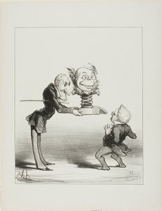 Vater Molé bringt Neujahrsgeschenke an den kleinen Thiers, Platte 62 aus Actualités von Honoré Victorin Daumier