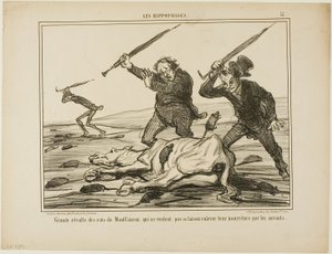 Große Revolte der Ratten von Montfaucon, die nicht wollen, dass ihr Futter von Wissenschaftlern weggenommen wird, Platte 12 aus Les Hippophages von Honoré Victorin Daumier