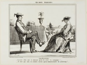 Urlaub auf dem Land. „- Das Leben auf dem Land ist wirklich nicht so unterhaltsam, wie alle sagen. - Und zu denken, dass der Frühling gerade erst begonnen hat,“ Platte 14 aus Ces Bons Parisiens