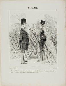 Madame Cabassol beim romantischen Spaziergang im botanischen Garten mit dem jüngsten Freund ihres Mannes. Plötzliche Begegnung mit Letzterem nicht weit von einem Hirsch, Platte 4 aus Les Amis von Honoré Victorin Daumier