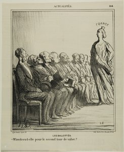 Stichwahl. "- Wird sie mich zu einem zweiten Walzer einladen?", Platte 114 aus Actualités von Honoré Victorin Daumier