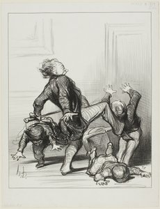 Der Einfluss des Friedenskongresses. „Oh ihr Schurken, ihr kämpft wieder... ihr wisst immer noch nicht, dass der Mensch in Frieden leben und Herr seiner selbst sein sollte,“ Platte 8 aus Actualités von Honoré Victorin Daumier