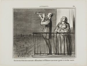 Die Pariser trauen den Zusicherungen von Monsieur Babinet nicht ganz und bestehen darauf, auf den Kometen zu warten, Platte 394 aus Actualités von Honoré Victorin Daumier