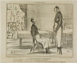 Das Restaurant auf der Ausstellung. „- Überhaupt keine Kunden... sind diese Leute nicht hungrig? - Ich denke, die Hungrigen essen die angebotenen Snacks,“ Tafel 3 aus Le Salon De 1857 von Honoré Victorin Daumier