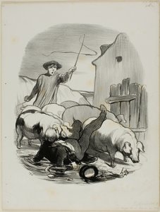 Die Gefahr, bei einer Jagd erwischt zu werden, Tafel 12 aus Pastorales von Honoré Victorin Daumier