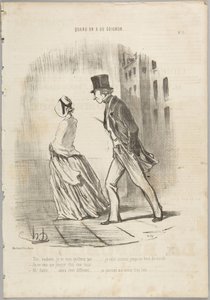 Nein, Madame, ich werde Sie nicht verlassen..., Nummer 3 aus der Serie Quand on a du Guignon aus Le Charivari von Honoré Daumier