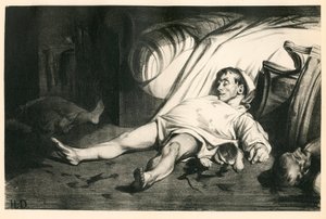 Hundertzwanzig Lithografien von H. Daumier, Satirisch in Schwarz-Weiß, circa 1834: Massaker der Rue Transnonain (Paris) - Republikaner, Tote Körper, Repression - Illustration von Honore Daumier (1808-1879) von Honoré Daumier