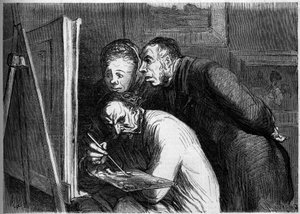 Maler und Bürger. Karikatur von Honore Daumier (1808-1879). Gravur in „Le Monde Illustré“ Nr. 262 vom 19. April 1862.