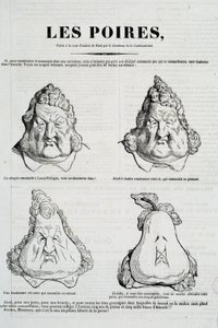 Birnen: Karikatur, die eine Metamorphose von Louis Philippes Gesicht in eine Birne darstellt von Honoré Daumier