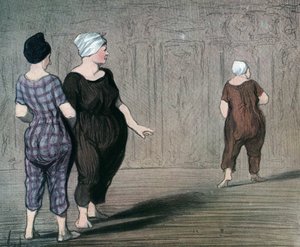 Serie „Les baigneuses“ zwei Frauen im Badeanzug begutachten den Schnitt einer anderen, Karikatur von Honore Daumier (1808-1879) 1844 von Honoré Daumier