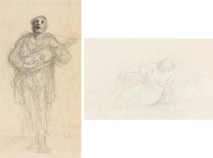 Singender Gitarrist (recto); Liegende Frau, die sich auf ihren Arm stützt (verso) von Honoré Daumier
