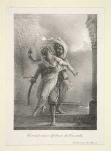 Conrad rettet Gulnare aus dem Feuer (Byrons „Der Korsar“) von Horace Vernet