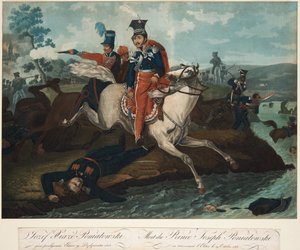Tod von Prinz Józef Poniatowski in der Schlacht von Leipzig, 1820 von Emile Jean Horace Vernet