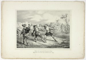 Endlich, mit einem tödlichen Schlag, durchbohrt er seine Flanke... von Horace Vernet