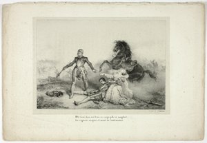 Sie hielt in ihren Armen die Leiche, blass und blutig... von Emile Jean Horace Vernet