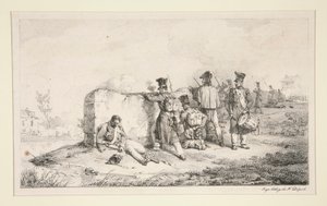 Soldaten in Schützenlinie von Emile Jean Horace Vernet
