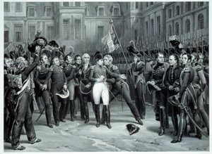 Der Abschied von Napoleon Bonaparte (1769-1821) von der kaiserlichen Garde im Hof von Cheval Blanc in Fontainebleau am 20.04.1814 von Emile Jean Horace Vernet
