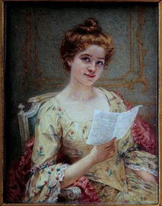 Der Brief von Manon. Miniatur auf Elfenbein von Hortense Richard (1860-nach 1939) von Hortense Richard
