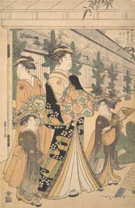 Zwei Oiran mit zwei weiblichen Begleitern in Yoshiwara von Hosoda Eishi