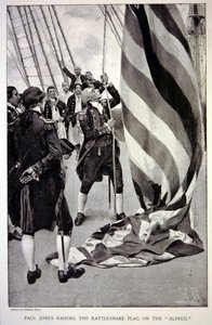 John Paul Jones hisst die amerikanische Klapperschlangenflagge auf der Alfred