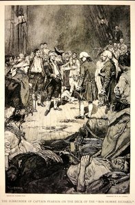 Die Kapitulation von Kapitän Pearson vor John Paul Jones auf dem Deck der Bonhomme Richard im Jahr 1779