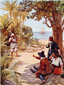 Crusoe erscheint vor dem Kapitän des Schiffes, Illustration für 