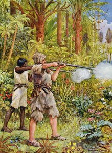 Crusoe und Freitag schießen auf die Wilden, Illustration für 