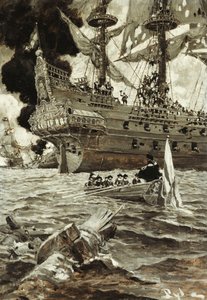 Ein Geschäftsvorgang: Der Admiral kam in seinem Staatsboot von Howard Pyle